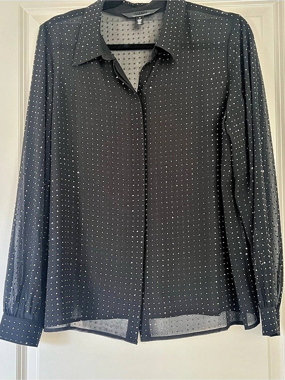 White House Black Market Long Sleeve Blouse with Silver Embrllishments
